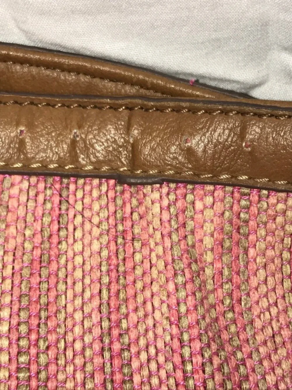 Stone Mountain Bay shore Fuchsia Cloth Tan Leather Trim Hobo Bag